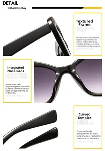 Detail of black frame sunglasses showing integrated nose pads and ergonomic temples