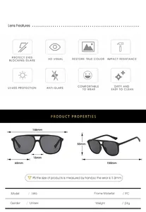 Tableau des tailles détaillé pour lunettes de soleil carrées à double pont avec mesures