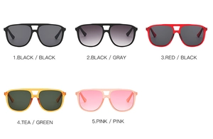 Cinq modèles de lunettes de soleil aviateur carrées à double pont en divers coloris