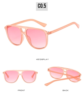 Vues multiples de lunettes aviateur carrées à double pont avec verres dégradés roses