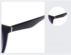 Détail de lunettes de soleil noires avec charnières dorées et branches de haute qualité