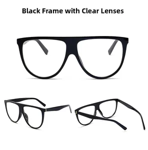 Vues de face et de profil de lunettes noires oversize avec détails en métal doré