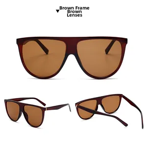 Lunettes de soleil oversize marron à dessus plat avec verres thé et détails dorés chics