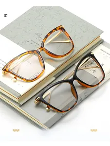 Detail von Brillen in Schildpatt und Schwarz mit Metallbügeln im Cat-Eye-Design