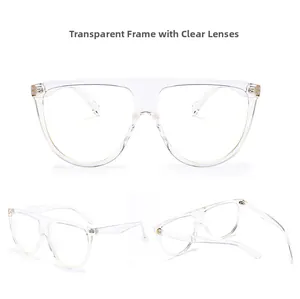 Vue en trois dimensions de lunettes transparentes à dessus plat en plastique PC robuste