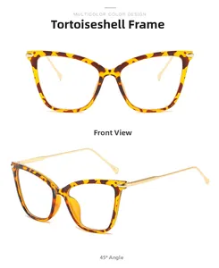 Front- und 45-Grad-Ansicht modischer Damenbrillen im Cat-Eye-Design mit Schildpatt-Muster