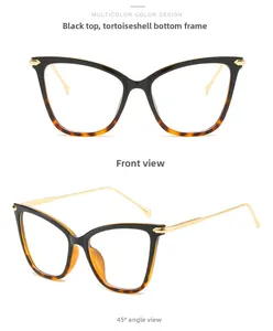 Front- und Seitenansicht von Cat-Eye-Brillen in Schwarz und Tortoise mit Goldbügeln