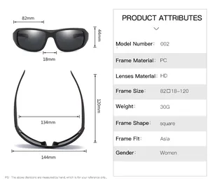 Detailed size chart showing dimensions and specifications for cycling sports sunglasses