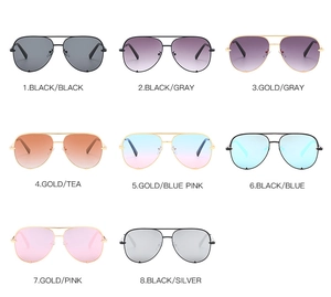 Matrix of eight colored aviator sunglasses with metal double bridge and gradient lenses