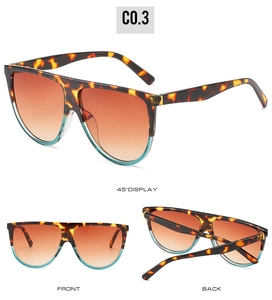Lunettes de soleil à sommet plat en écailles et bleu vues de face, de dos et sous un angle
