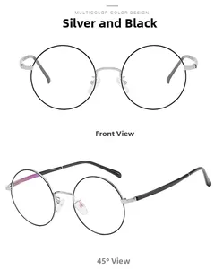 Vues de face et de profil de lunettes rondes vintage en métal argenté et noir