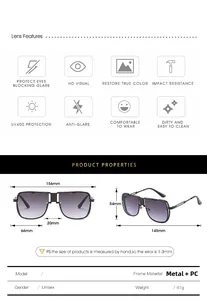 Guide des tailles pour lunettes de soleil carrées de 156mm avec protection UV400