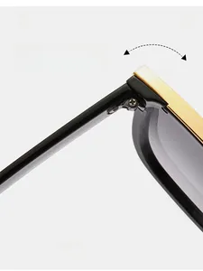 Gros plan détaillé de la charnière en métal avec décor doré sur lunettes de soleil carrées
