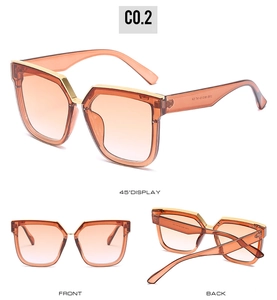 Vues détaillées de lunettes de soleil carrées avec bordure dorée et verres dégradés