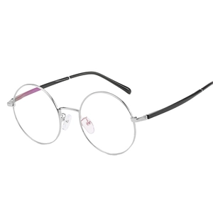 Monture De Lunettes Optiques Rondes En Métal Rétro Verres Clairs Anti Lumière Bleue Style Littéraire Vintage