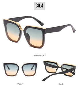 Trois vues de lunettes de soleil carrées avec décor en métal et verres dégradés