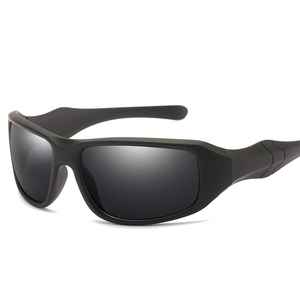 Matte black aerodynamic cycling sunglasses with polarized gray lenses for outdoor sports