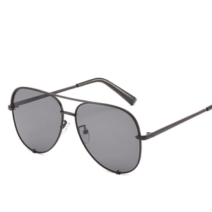 Classic black metal aviator sunglasses with dual-bridge frame and dark grey lenses