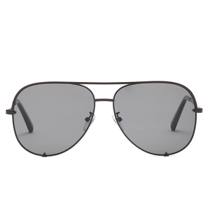 Classic aviator sunglasses with metal double bridge and dark grey lenses for street style