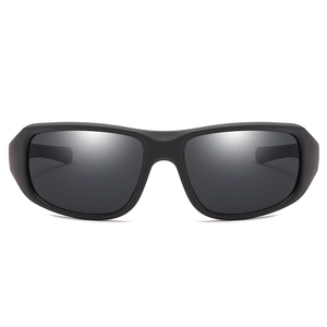 Matte black cycling sunglasses with streamlined frame and dark gray lenses for sports