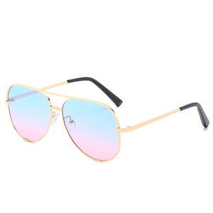 Classic gold metal aviator sunglasses with blue-pink gradient lenses for a stylish look