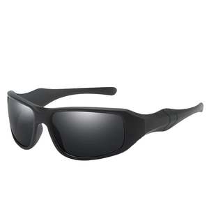 Matte black sports cycling sunglasses with dark grey polarized lenses for outdoor activities