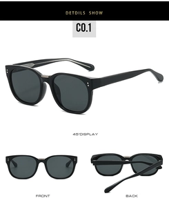 Lunettes de soleil noires oversize avec rivets argentés sous plusieurs angles de vue