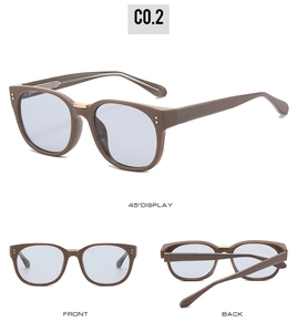 Vues sous trois angles de lunettes de soleil vintage mates marron aux détails dorés