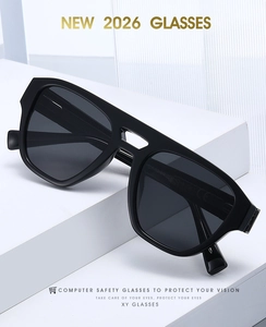 Detail view of black double-bridge aviator sunglasses with Cat.3 and CE markings