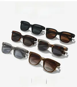 Matrix display of fashion square sunglasses in various colors with metal dot accents