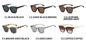 Collection of square frame sunglasses in six colors including black and leopard print