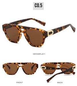 Three views of tortoise shell aviator sunglasses with gold temple accents and brown lenses