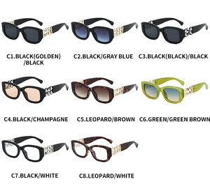 Detaillierter Katalog modischer Sonnenbrillen mit Strass-Bügeln und Geometrie-Design