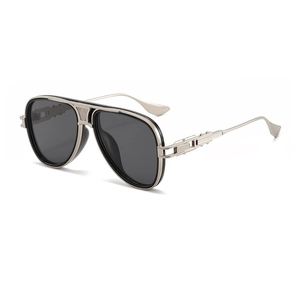 Retro-Pilotenbrille mit goldenem Metallrahmen und gravierten Bügeln für Herren