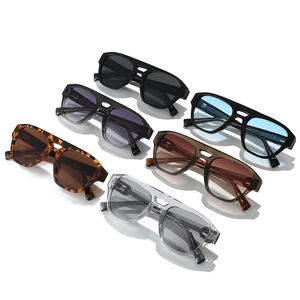 Modern pilot sunglasses set with double bridge design in six assorted acetate colors