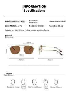 Detailed size chart for double-bridge aviator sunglasses with precise frame measurements