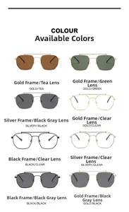 Close-up of double bridge aviator sunglasses in gold, silver, and black metal frames