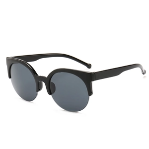 Classic semi-rimless cat eye sunglasses with black frames and dark grey lenses for women