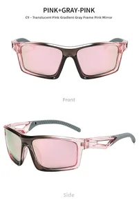 Vue détaillée des lunettes de soleil de sport roses avec verres miroirs polarisés