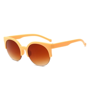 Vibrant yellow half-frame cat eye sunglasses with brown gradient lenses for women
