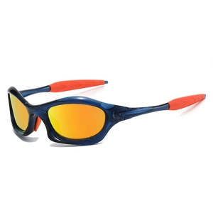 Lunettes de soleil de sport bleues semi-transparentes avec verres miroirs orange