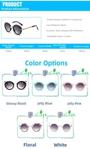 Detaillierte Maße der runden Kinder-Sonnenbrille aus Metall mit UV-Schutz