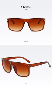 Classic retro square brown gradient sunglasses with silver rivet detail and side view