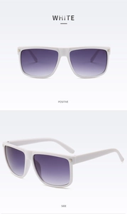 White rectangle sunglasses with gold rivet accents and purple gradient lenses