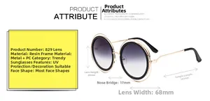 Guide des dimensions de lunettes de soleil rondes oversize avec verres en résine dégradé