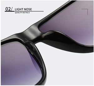 Macro detail of the lightweight integrated nose pads on classic black retro sunglasses
