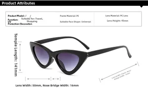 Detailed size chart for vintage cat-eye sunglasses with gradient purple lenses
