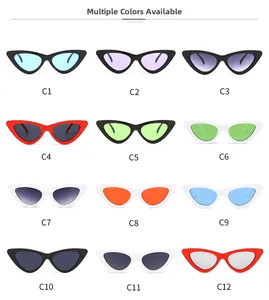 Detailed catalog of 12 color variants for retro cat-eye triangular fashion sunglasses