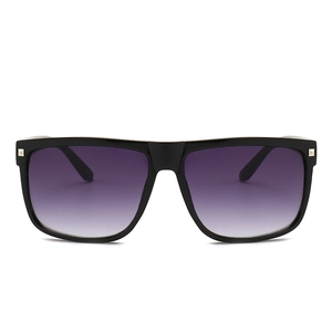 Classic retro square sunglasses with black frame and purple-grey gradient lenses