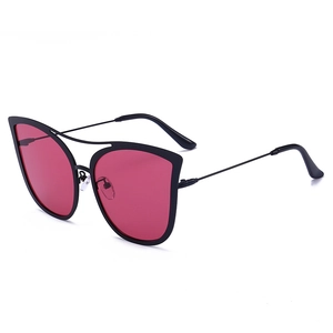 Modische Oversize-Cat-Eye-Metallsonnenbrille mit rosa Gläsern und Doppelsteg-Gestell